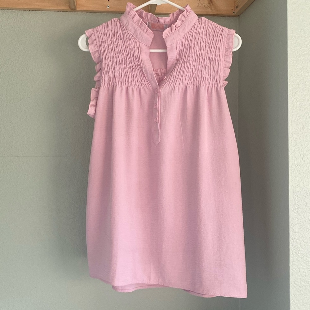 C+D+M Lilac Purple Smoked top ruffle sleeveless button blouse shirt